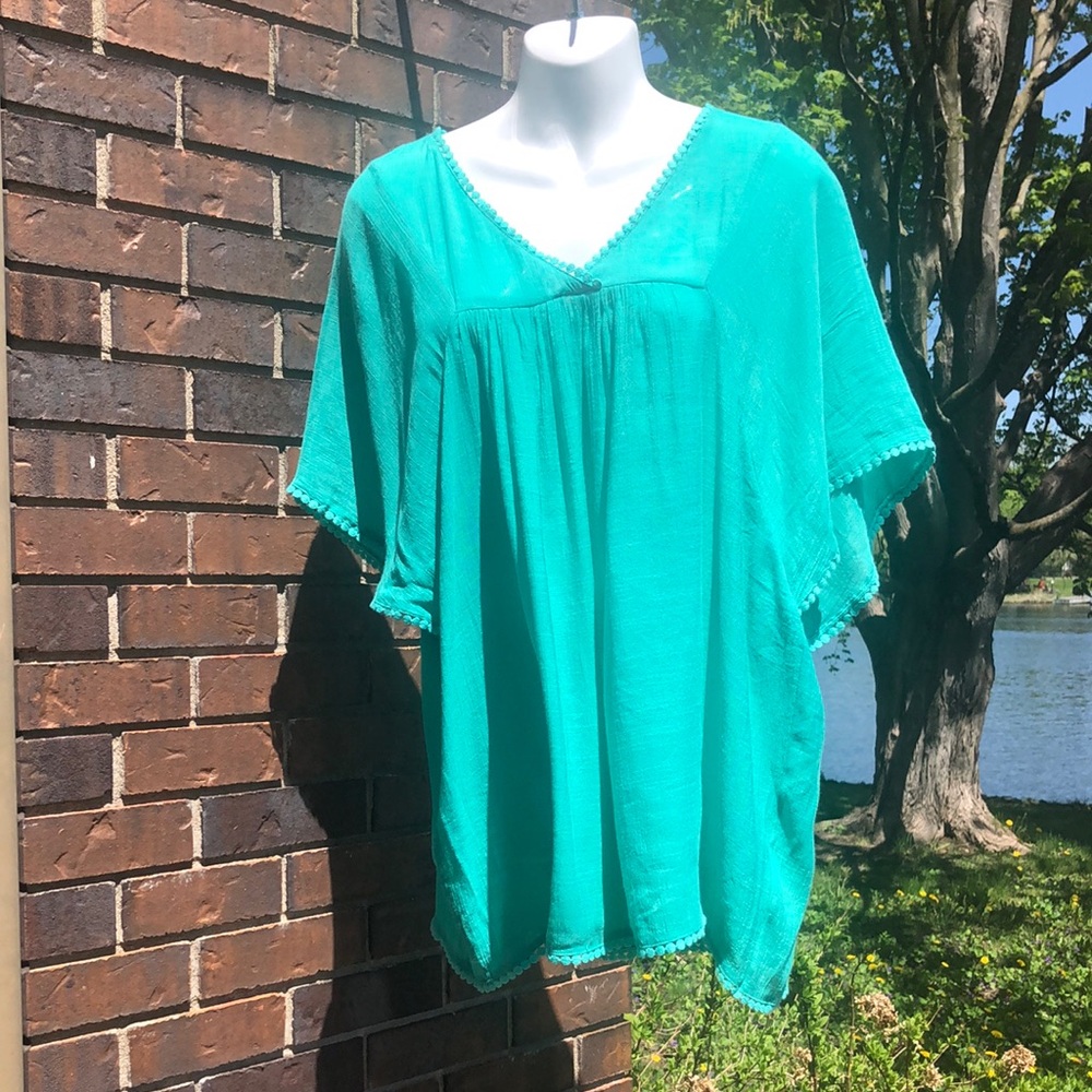 Women’s Teal V-Neck Boho Top